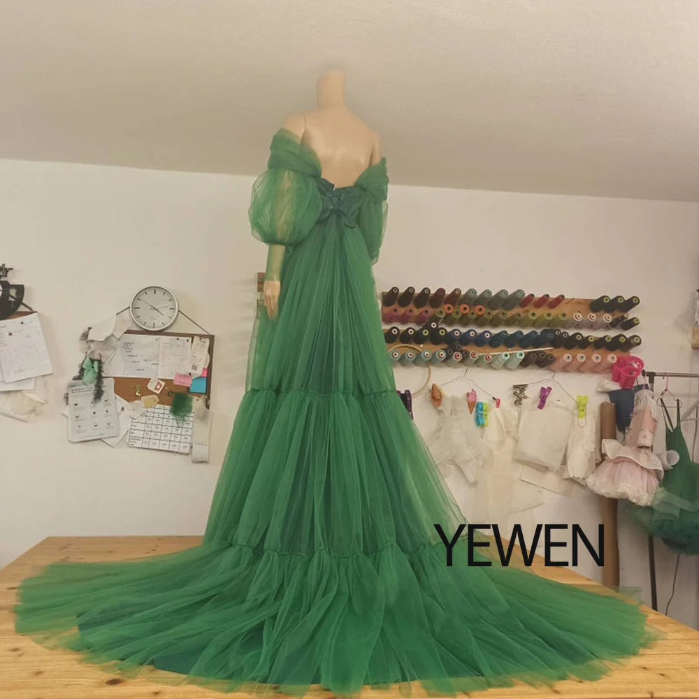 Kurzes, schulterfreies Umstandskleid mit Puffärmeln, langes Umstandskleid für Fotoshootings, Sunnderly-Kleid in Übergröße 