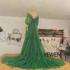 Kurzes, schulterfreies Umstandskleid mit Puffärmeln, langes Umstandskleid für Fotoshootings, Sunnderly-Kleid in Übergröße 