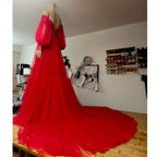 Kurzes, schulterfreies Umstandskleid mit Puffärmeln, langes Umstandskleid für Fotoshootings, Sunnderly-Kleid in Übergröße 