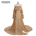 Shoulderless Chiffon Two Piece Long Sleeves Maternity Dress for Baby Shower Photo Shoot Fancy Photography Props Dress SY231003