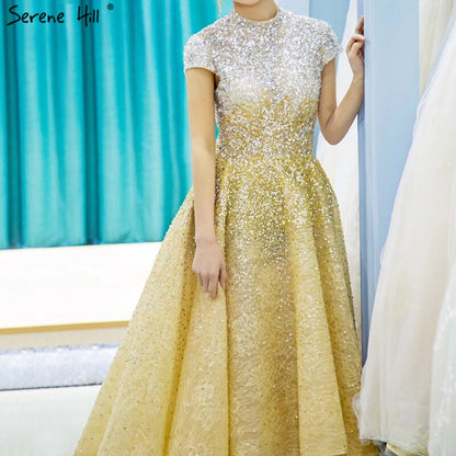 Silber Asymmetrische Abendkleider 2025 Perlen Kappe Ärmel Sparkle Sexy Formale Kleid Ruhigen Hill LA60757