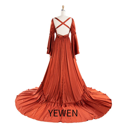 Silkly Satin Long Sleeeves Pregnancy Woman Baby Shower Maternity Dresses for Photoshoot SY240124
