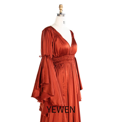 Silkly Satin Long Sleeeves Pregnancy Woman Baby Shower Maternity Dresses for Photoshoot SY240124