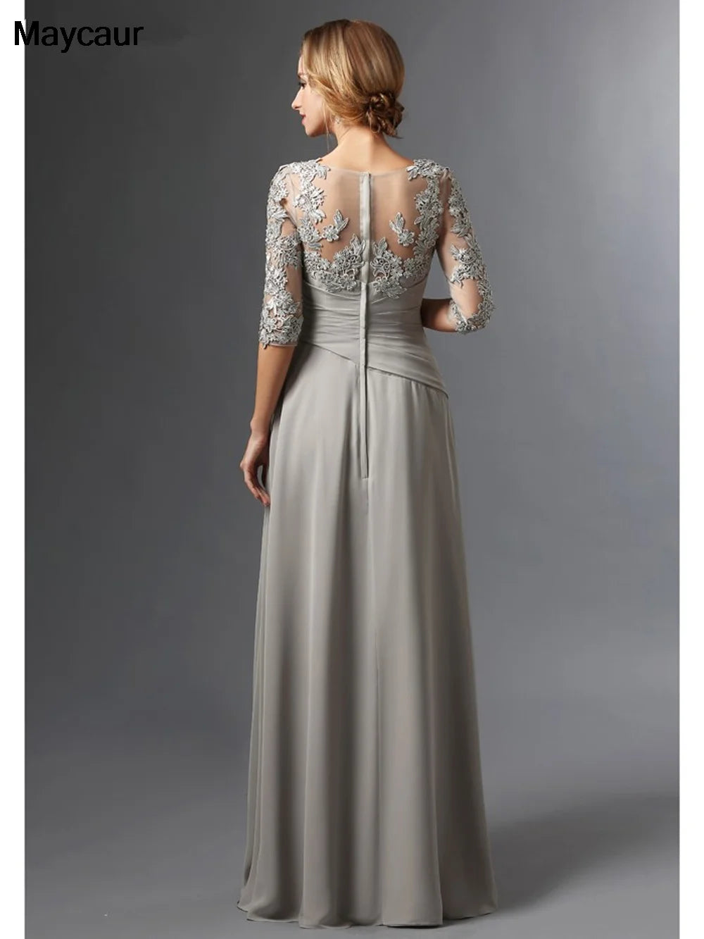 Silver 2023 Mother Of The Bride Dresses A-line 3/4 Sleeves Chiffon Lace Plus Size Long Elegant Groom Mother Dresses Wedding-payinti