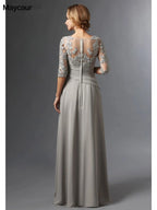 Silver 2023 Mother Of The Bride Dresses A-line 3/4 Sleeves Chiffon Lace Plus Size Long Elegant Groom Mother Dresses Wedding-payinti