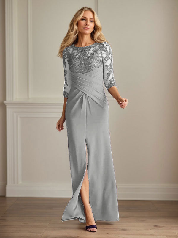 Vestido para madre de la novia de crepé elástico con encaje color ciruela