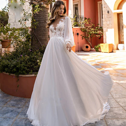 Simple A-Line V-neck Chiffon Wedding Dress Women's Elegant Decal Back Button Design Bridal Gowns Beach Party Welcome Vestido Nov-payinti
