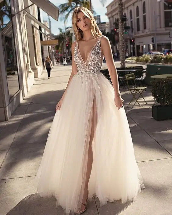Simple A-line Wedding Dresses 2023 Chiffon Appliques Bride Party Gowns Lace Custom Bridal Robe De Mariee vestido de noiva-payinti