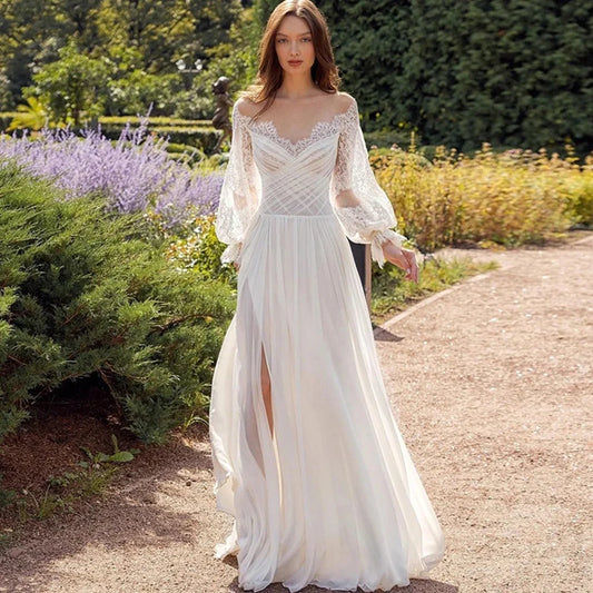 Simple Elegant New Sexy Off Shoulder Sweetheart High Fork V-Neck A-Line Wedding Dresses For Women Simple Bridal Gowns Robe 2023-payinti