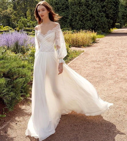 Simple Elegant New Sexy Off Shoulder Sweetheart High Fork V-Neck A-Line Wedding Dresses For Women Simple Bridal Gowns Robe 2023-payinti