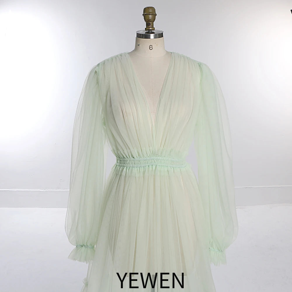 Simple Style Long Sleeve Soft Tulle Dress Woman Maxi Maternity Photo Shoot Dresses SY231005