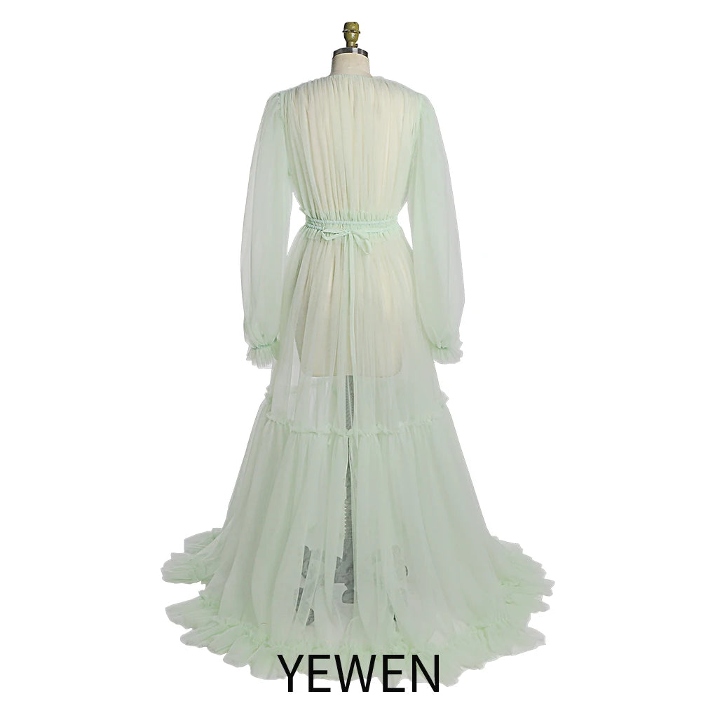 Simple Style Long Sleeve Soft Tulle Dress Woman Maxi Maternity Photo Shoot Dresses SY231005