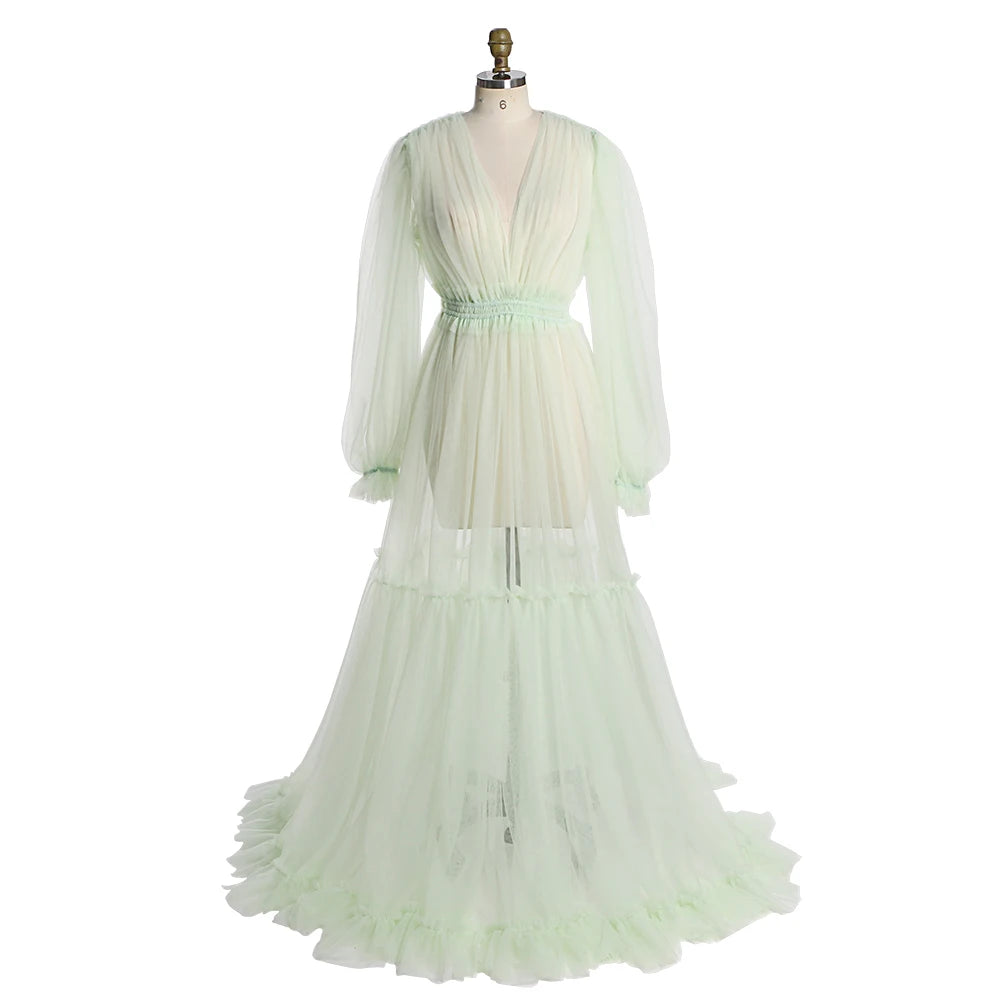 Simple Style Long Sleeve Soft Tulle Dress Woman Maxi Maternity Photo Shoot Dresses SY231005