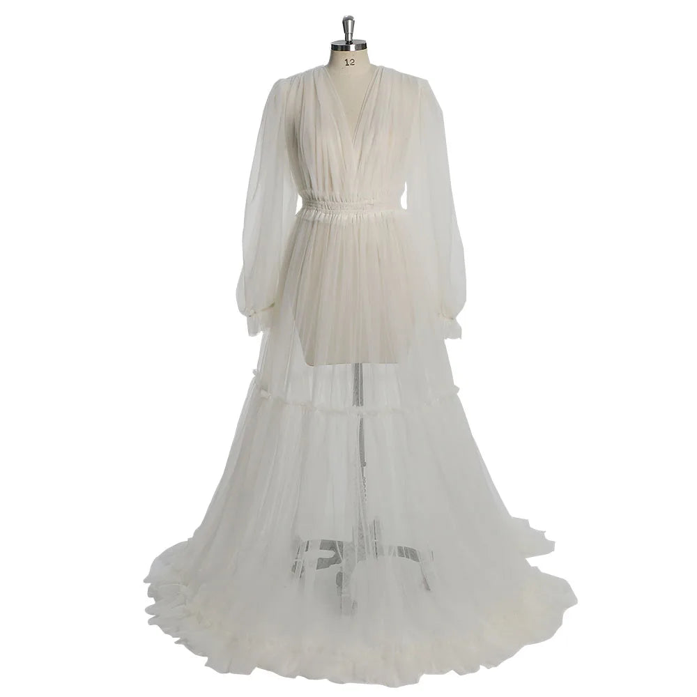 Simple Style Long Sleeve Soft Tulle Dress Woman Maxi Maternity Photo Shoot Dresses SY231005