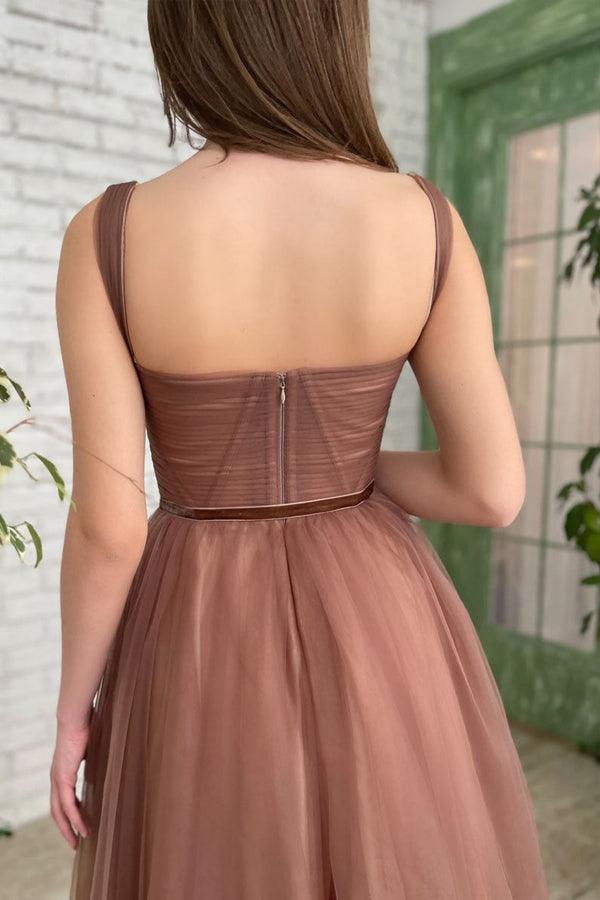 Lyra | Vestido de fiesta corto de tul, sencillo, corte A, largo hasta la rodilla, vestido de bienvenida