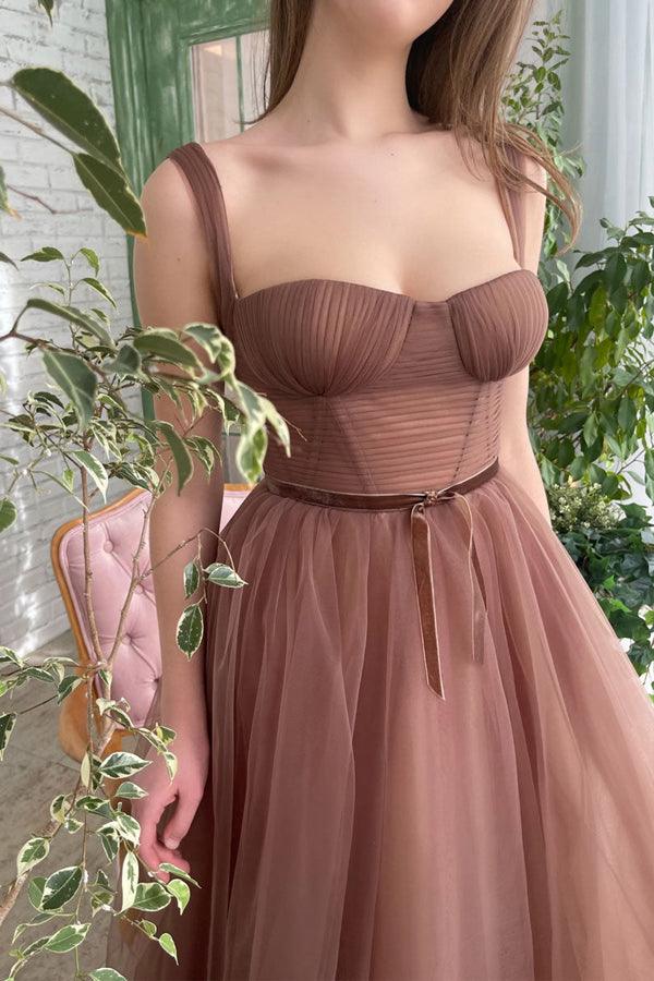 Lyra | Vestido de fiesta corto de tul, sencillo, corte A, largo hasta la rodilla, vestido de bienvenida