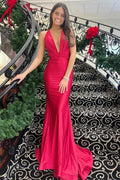 Simple Red Mermaid Satin Halter Backless Prom Dresses, Evening Dress