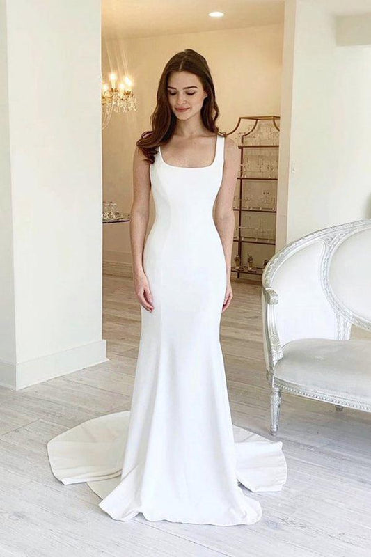 Vestido de novia sencillo con escote cuadrado, largo y espalda descubierta WD599
