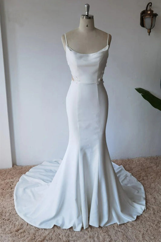 Schlichtes Meerjungfrau-Brautkleid aus Satin mit Spaghettiträgern WD672