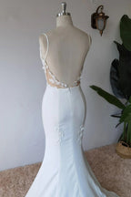 Simple Spaghetti Straps Satin Mermaid Modest Wedding Dress WD672