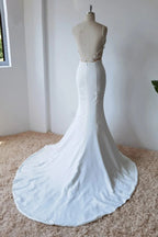 Simple Spaghetti Straps Satin Mermaid Modest Wedding Dress WD672