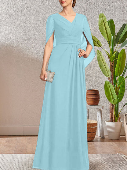 Dark Navy A-Line V-Neck Long Mother of Bride Dress