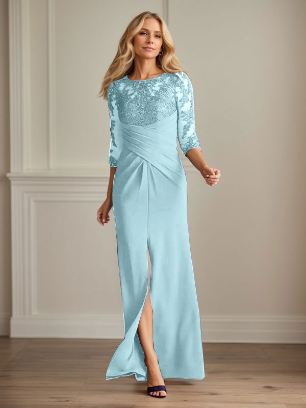 Vestido para madre de la novia de crepé elástico con encaje color ciruela