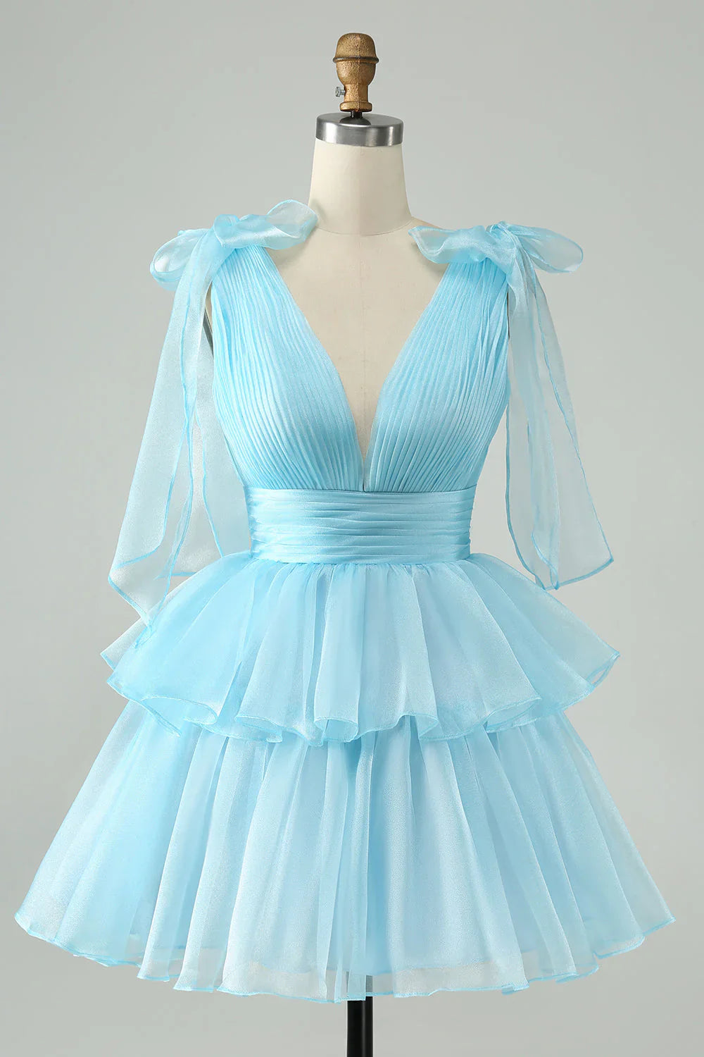 Kurzes Homecoming-Kleid mit V-Ausschnitt, Plissee und Stufen SYH109