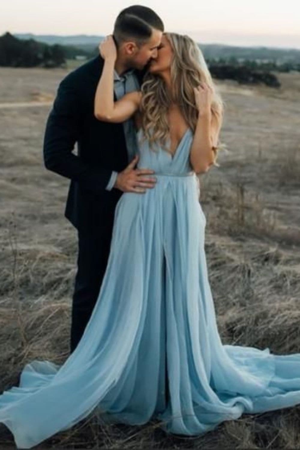 Himmelblaues fließendes Ballkleid, Abendkleid, Partykleid SYP38