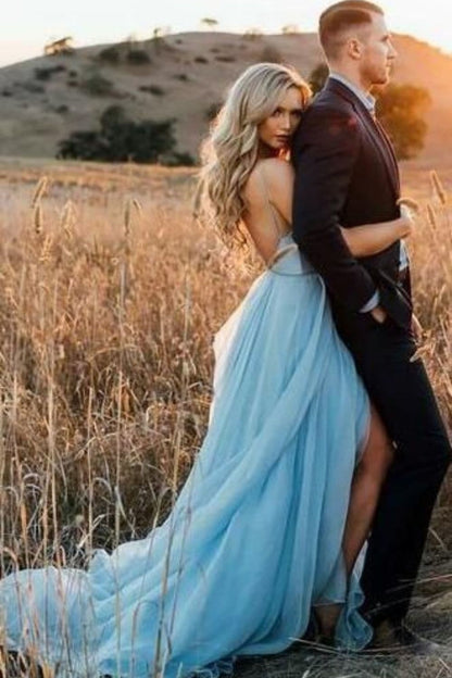 Himmelblaues fließendes Ballkleid, Abendkleid, Partykleid SYP38