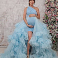 Sky Blue Tulle Removable Skirt Maternity Gowns SY052