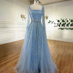 Muslim Caramel Beaded A-Line Luxury Evening Dress Gown with Cape Sleeves LA71803A