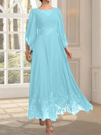 Vestido de gasa con encaje y lentejuelas para madre de la novia, corte A, escote ilusión, largo hasta los tobillos