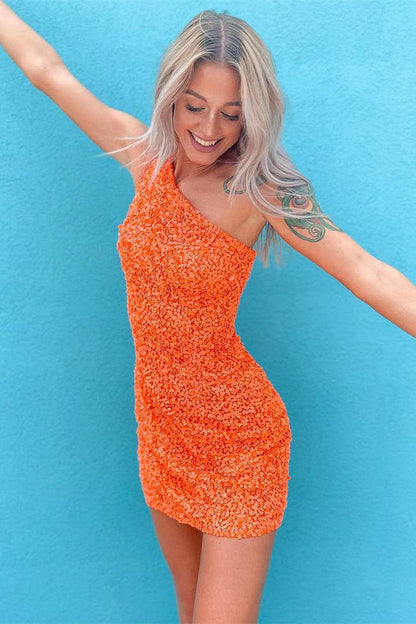 One Shoulder Green Tight Homecoming Dress SYH17