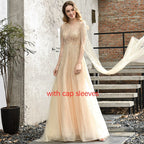 Vestidos de noche de lujo con cuello en A, mangas largas y apliques de cuentas, corte A, sexys, de Cerene Hill (LA60869)