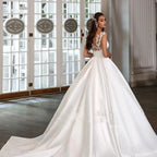 Boho Satin Wedding Dresses A line Lace Appliques Bridal Gowns Elegant V Neck Princess Wedding Party Gowns-payinti