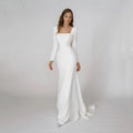 Elegant Satin Mermaid Wedding Dress Square Neck Long Sleeves Backless Party Bridal Dress Bride Dress Vestido De Noiva-payinti