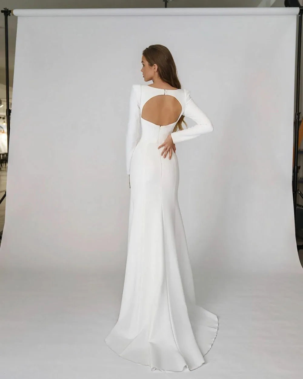 Elegant Satin Mermaid Wedding Dress Square Neck Long Sleeves Backless Party Bridal Dress Bride Dress Vestido De Noiva-payinti