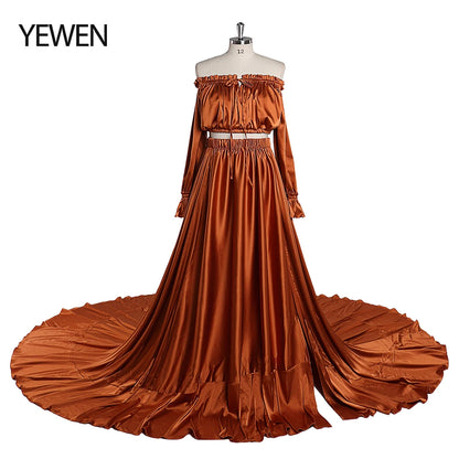 Soft Satin 2 Piece Set Matrenity Dresses for Photo Shoots Side Slit Outfit Photography Dresses Fancy Photo Shoots Props Sunnderly