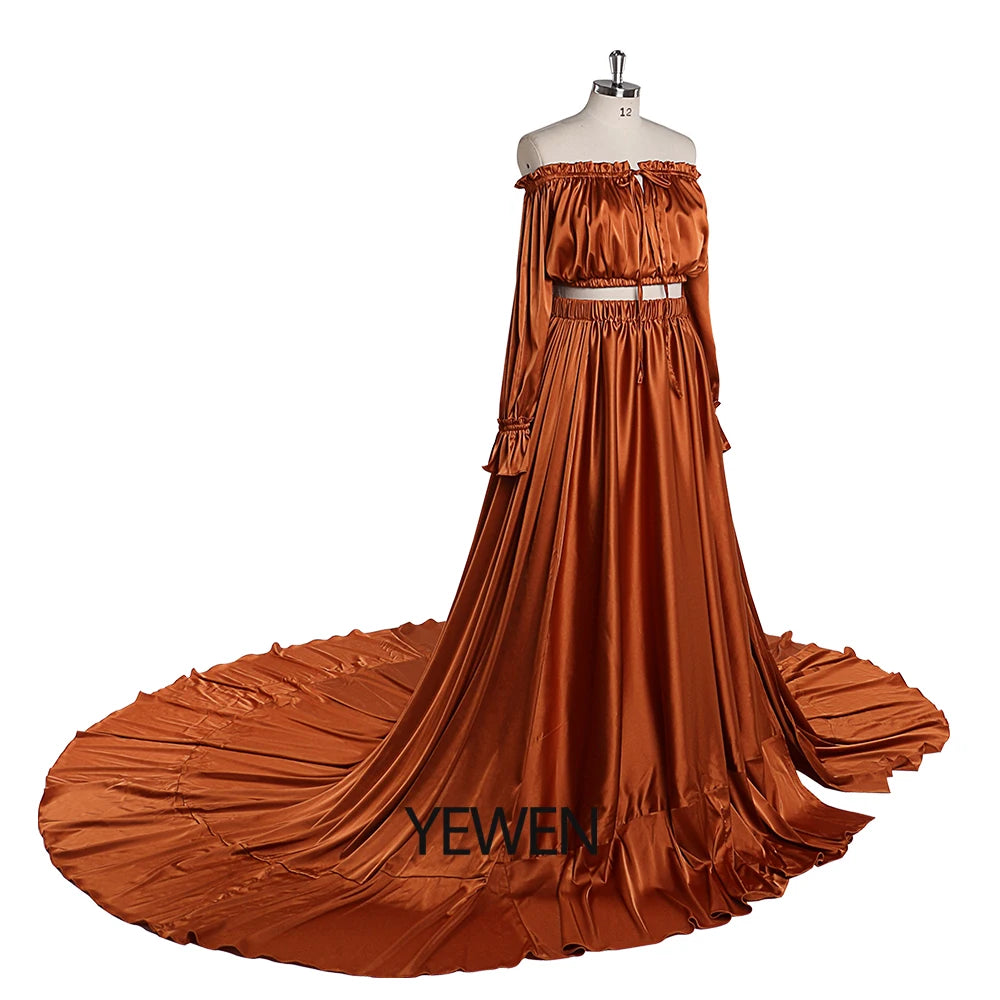 Soft Satin 2 Piece Set Matrenity Dresses for Photo Shoots Side Slit Outfit Photography Dresses Fancy Photo Shoots Props Sunnderly