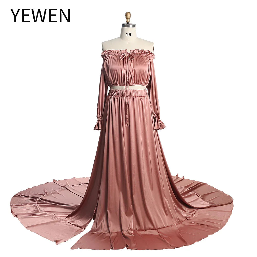 Soft Satin 2 Piece Set Matrenity Dresses for Photo Shoots Side Slit Outfit Photography Dresses Fancy Photo Shoots Props Sunnderly