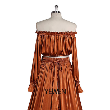 Soft Satin 2 Piece Set Matrenity Dresses for Photo Shoots Side Slit Outfit Photography Dresses Fancy Photo Shoots Props Sunnderly