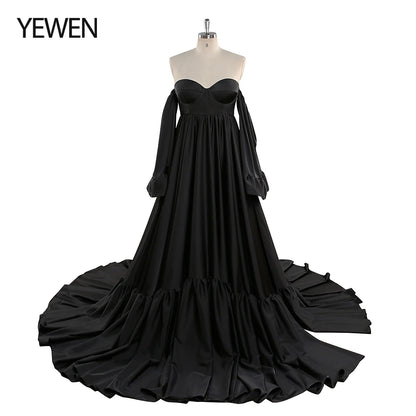 Soft Satin Long Shoulderless Pregnancy Woman Baby Shower Maternity Dresses Photoshoot Gown SY220701
