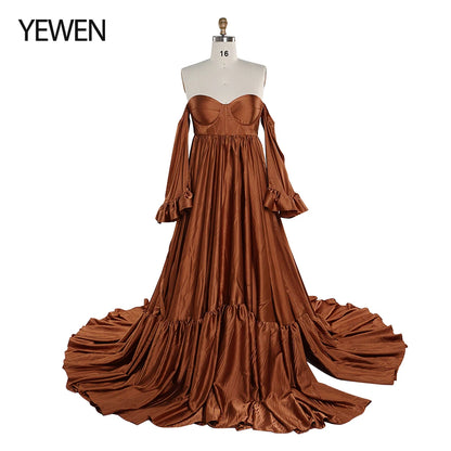Soft Satin Long Shoulderless Pregnancy Woman Baby Shower Maternity Dresses Photoshoot Gown SY220701