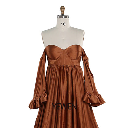 Soft Satin Long Shoulderless Pregnancy Woman Baby Shower Maternity Dresses Photoshoot Gown SY220701