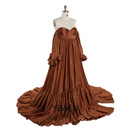 Soft Satin Long Shoulderless Pregnancy Woman Baby Shower Maternity Dresses Photoshoot Gown SY220701