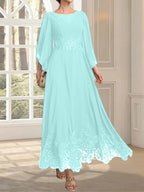 Vestido de gasa con encaje y lentejuelas para madre de la novia, corte A, escote ilusión, largo hasta los tobillos