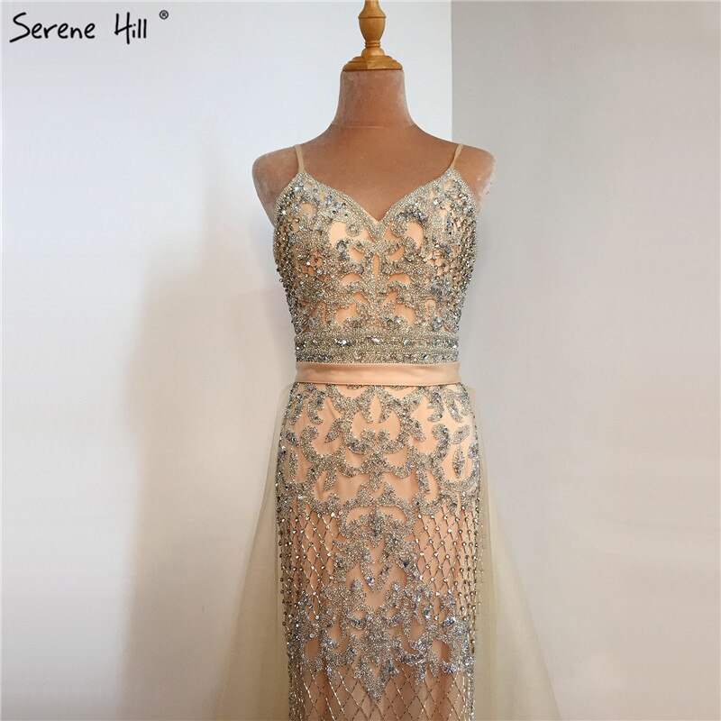 Spaghetti Strap Sexy Nude Silber Meerjungfrau Luxus Perlen Abendkleider Kleider Für Frau 2025 Formale Kleid LA70370 