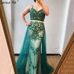 Spaghetti Strap Sexy Nude Silver Mermaid Luxury Beaded Evening Dresses Gowns For Woman 2025 Formal Dress LA70370