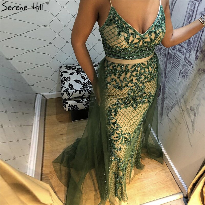 Spaghetti Strap Sexy Nude Silver Mermaid Luxury Beaded Evening Dresses Gowns For Woman 2025 Formal Dress LA70370
